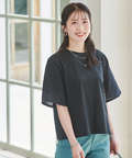 コットン 五分袖 刺繍 Tシャツ