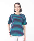 柄編み襟 ボーダー Tシャツ