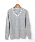 ウール 襟配色 Vネック ニット【手洗いOK】