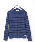 ボーダー柄 ジップアップ ニットパーカー【手洗いOK】