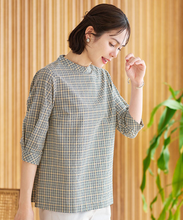 クロコダイルタータン サッカー 七分袖ブラウス