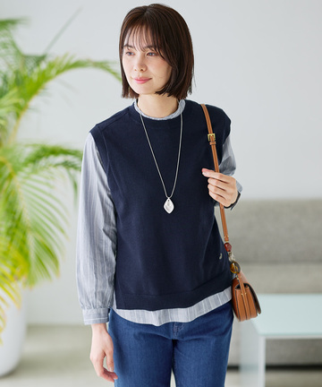 クルーネック ニット ベスト【手洗いOK】