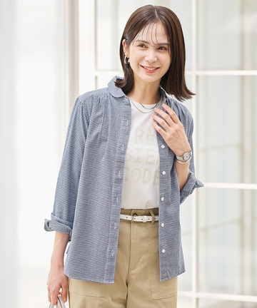 ショールカラー ギンガムチェック ブラウス