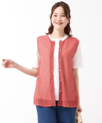 メッシュ編み  ニットベスト【手洗いOK】