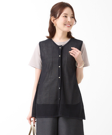 メッシュ編み  ニットベスト【手洗いOK】