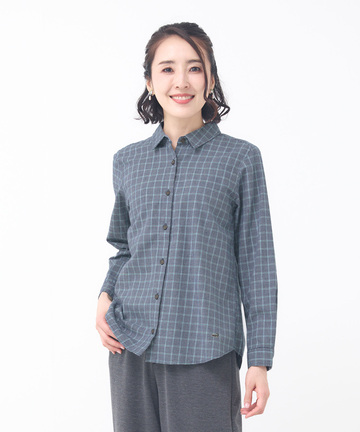 コットンブレンド チェック柄 ブラウス