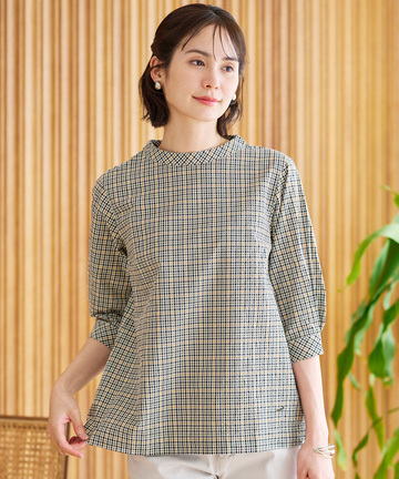 クロコダイルタータン サッカー 七分袖ブラウス