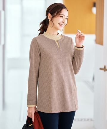 千鳥柄ドッキング デザインカットソー