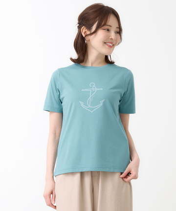 プレーティング天竺 アンカー柄 Tシャツ【UVカット】