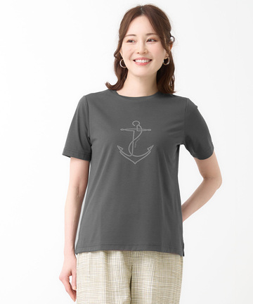 プレーティング天竺 アンカー柄 Tシャツ【UVカット】