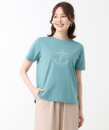 プレーティング天竺 アンカー柄 Tシャツ【UVカット】