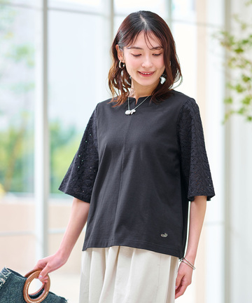 袖刺繍 天竺 カットソー