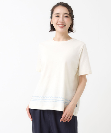 裾刺繍 スラブ天竺 Tシャツ