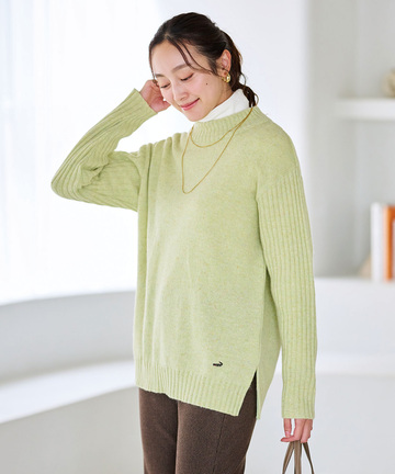 ウールブレンド ハイネック ネップ ニットチュニック【手洗いOK】【オンラインショップ限定】