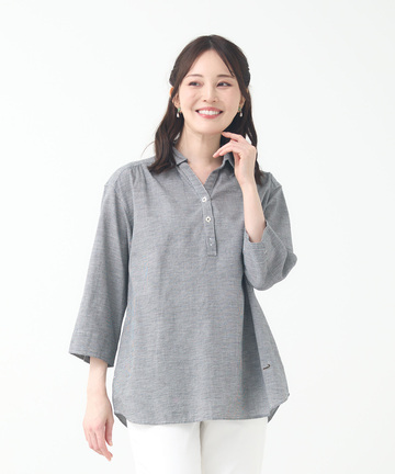 コットンリネン チェック スキッパーチュニック【一部店舗限定】