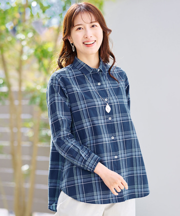 リネンブレンド チェック柄 チュニック