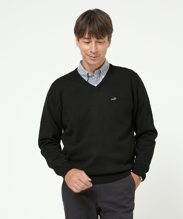 10ゲージVネックセーター【洗濯機洗いOK】