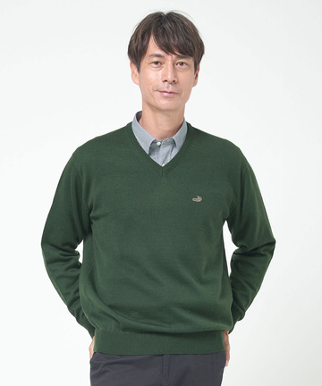 10ゲージVネックセーター【洗濯機洗いOK】