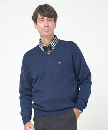 10ゲージVネックセーター【洗濯機洗いOK】