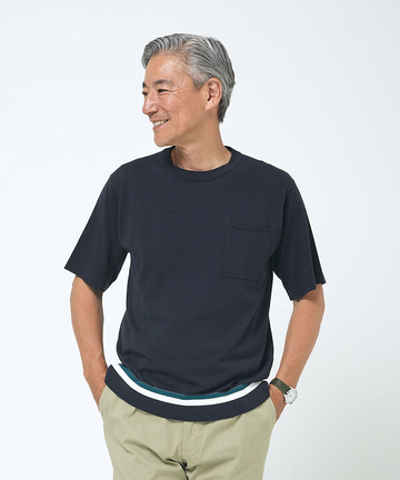 ラインデザイン ニット Tシャツ【接触冷感】【手洗いOK】