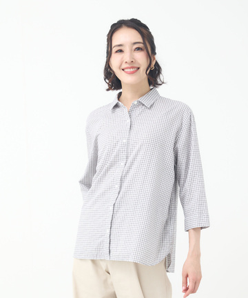 アムンゼン チェック柄 七分袖 ブラウス