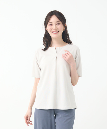 鹿の子 キーネックデザイン Tシャツ【UVカット】