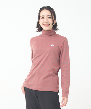 コットンスムースボーダー タートルネック カットソー