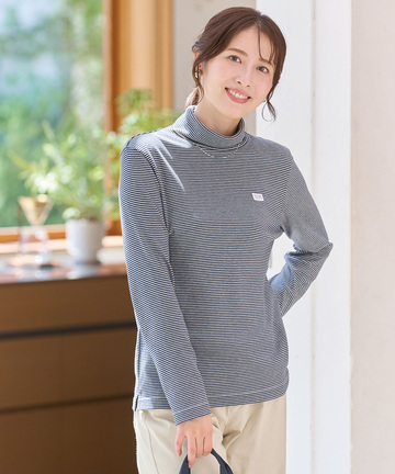 コットンスムースボーダー タートルネック カットソー