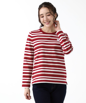 天竺 パネルボーダー クルーネックTシャツ