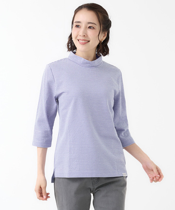 ギンガム ハイネック カットソー