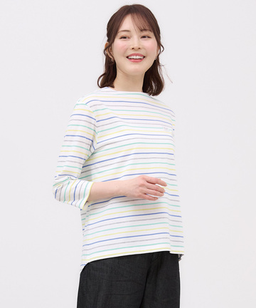 スノーコットン ボーダー 七分袖 Tシャツ【接触冷感】