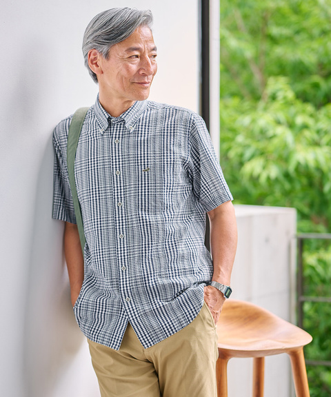 スノーコットン グラデーションチェック シャツ【接触冷感】