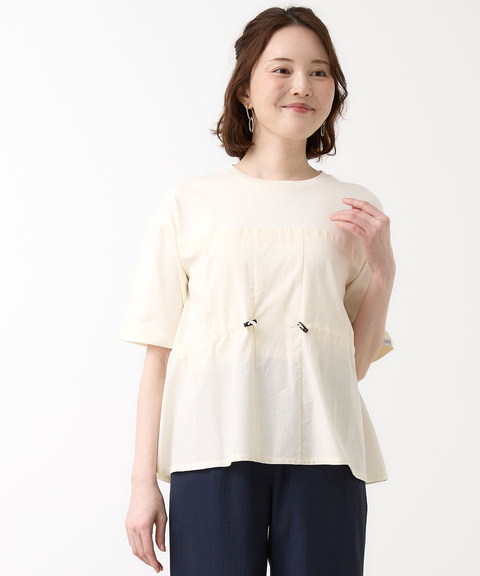 プレーティング天竺 異素材ドッキング 5分袖Tシャツ【吸汗速乾】