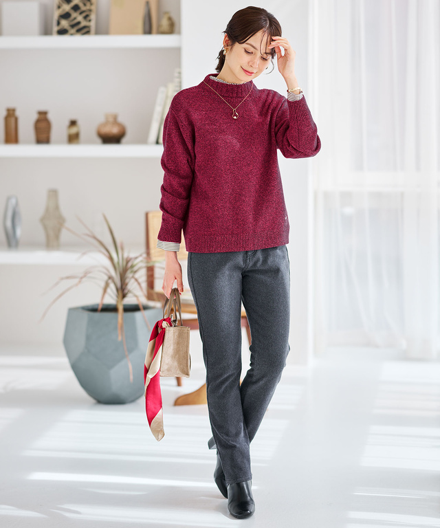 フリルカラー ストライプ ブラウス