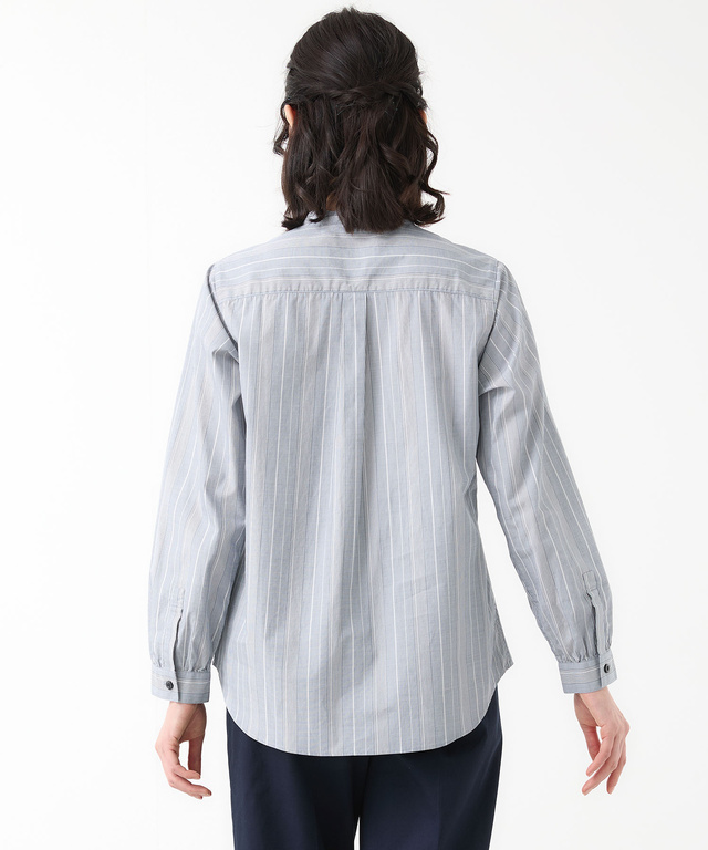 ストライプ バンドカラー ブラウス