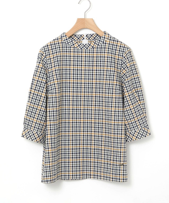 クロコダイルタータン サッカー 七分袖ブラウス