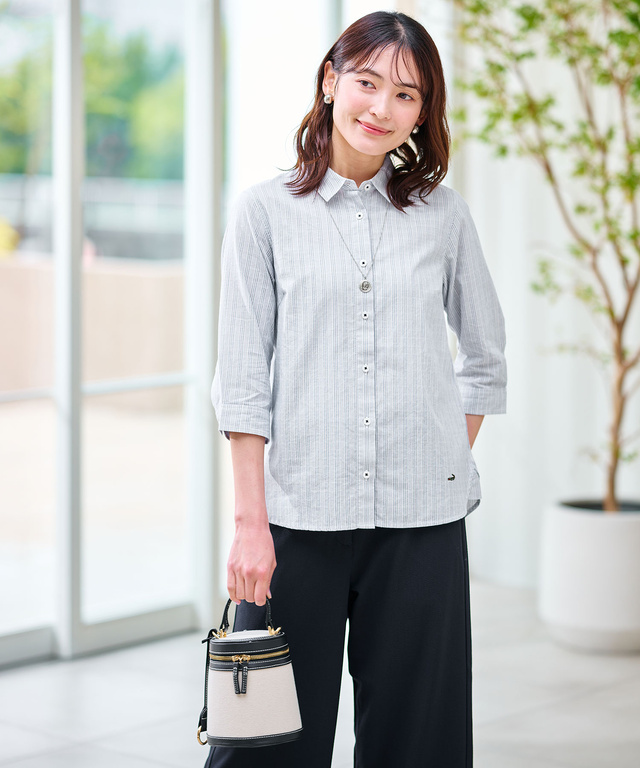 ドビー素材 七分袖 ブラウス