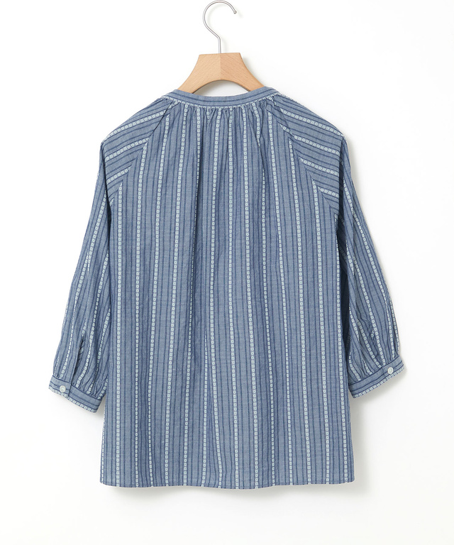 ジャカード スキッパー 七分袖ブラウス 