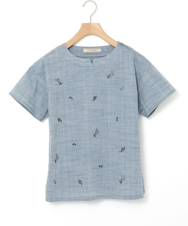 ダンガリー 刺繍 ブラウス