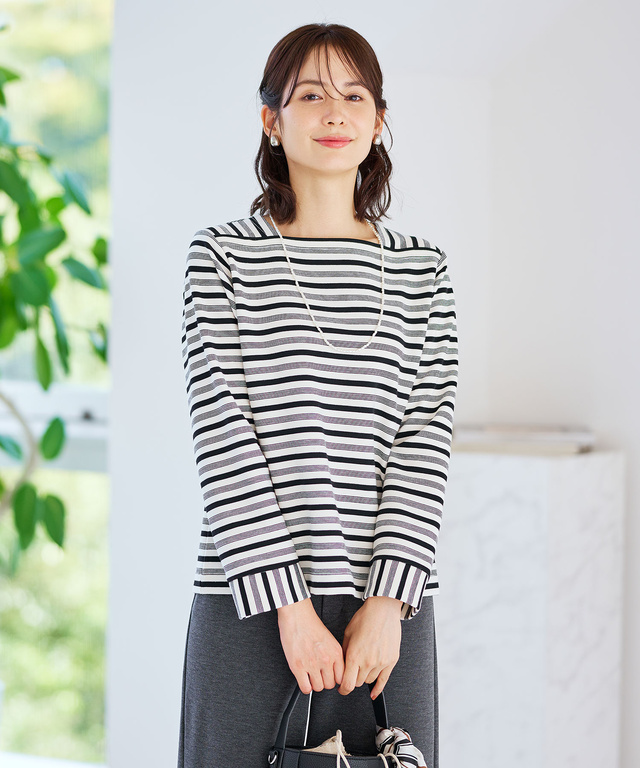 スクエアネック ボーダー プルオーバー　