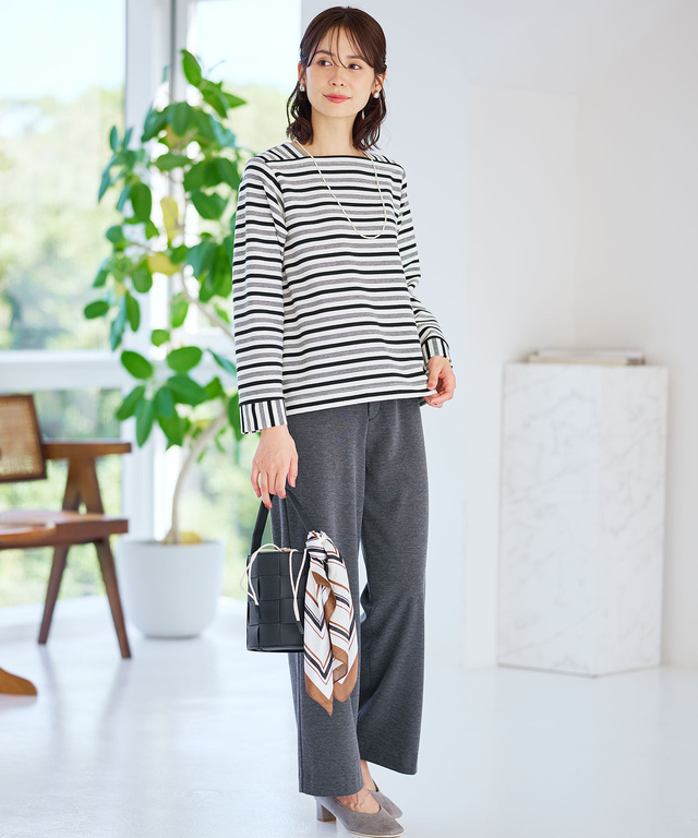 スクエアネック ボーダー プルオーバー　