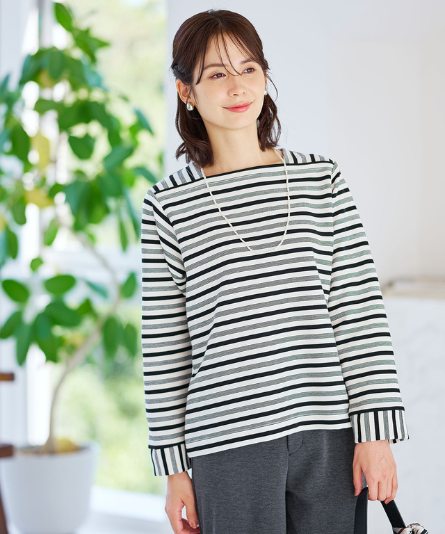 スクエアネック ボーダー プルオーバー