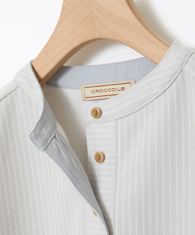 ストライプ ヘンリーネック チュニック