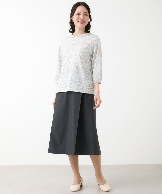 総柄プリント フリル襟 カットソー