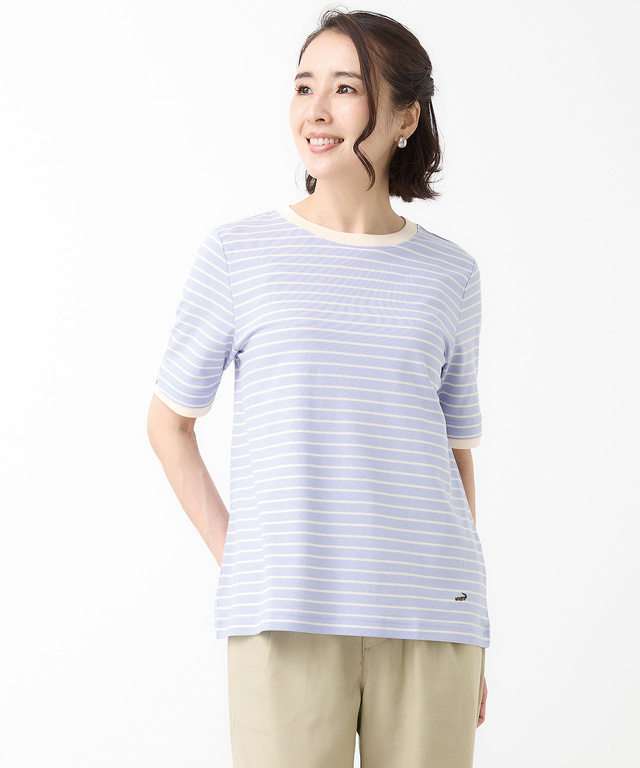 スノーコットン 鹿の子ボーダー Tシャツ【接触冷感】
