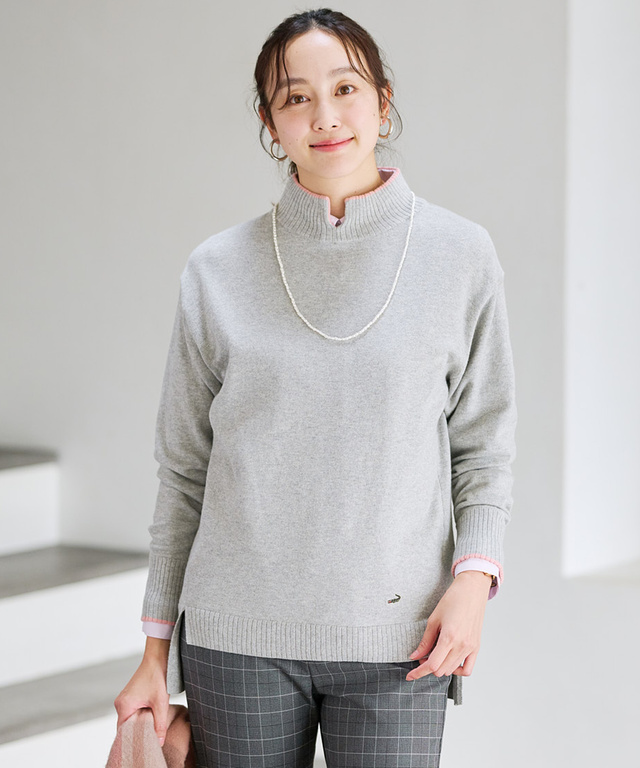 ウールブレンド スリット ニットチュニック【手洗いOK】