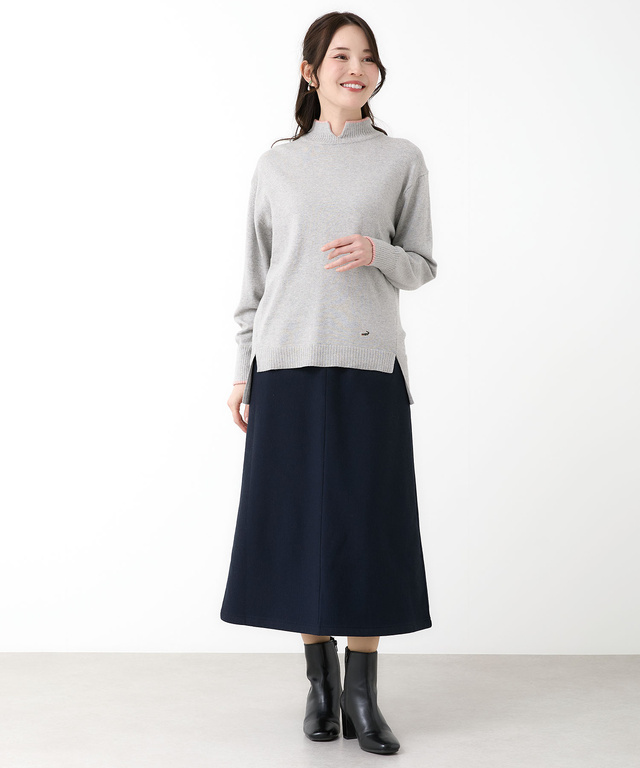 ウールブレンド スリット ニットチュニック【手洗いOK】