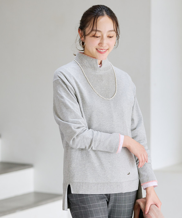 ウールブレンド スリット ニットチュニック【手洗いOK】