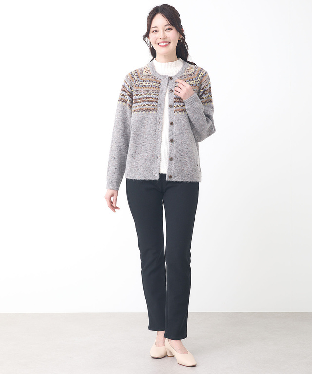ウールブレンド フェアアイル柄 ニットカーディガン 【手洗いOK】