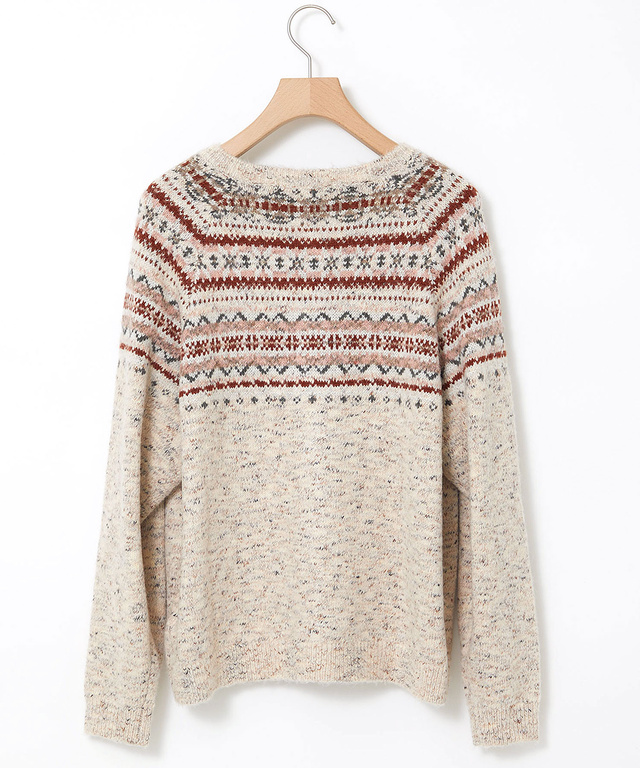 ウールブレンド フェアアイル柄 ニットカーディガン 【手洗いOK】